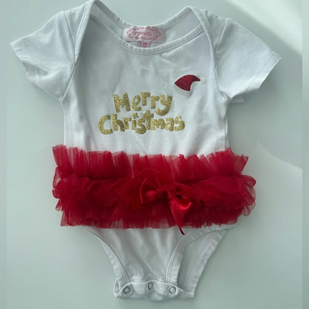 Popatu 18M Christmas Baby Onesie with Red Tutu​